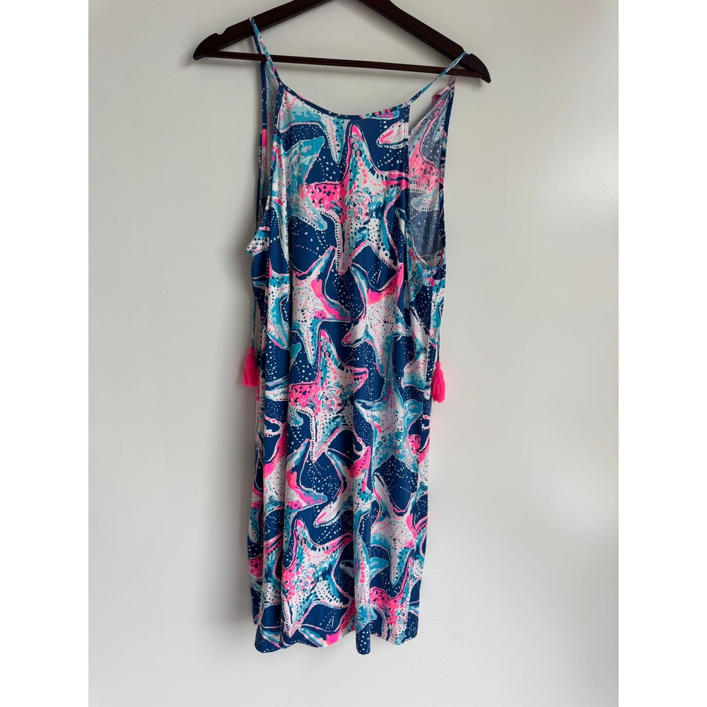 Lilly Pulitzer Margo Swing Dress Navy Blue Starfish Tassel Resortwear Womens M